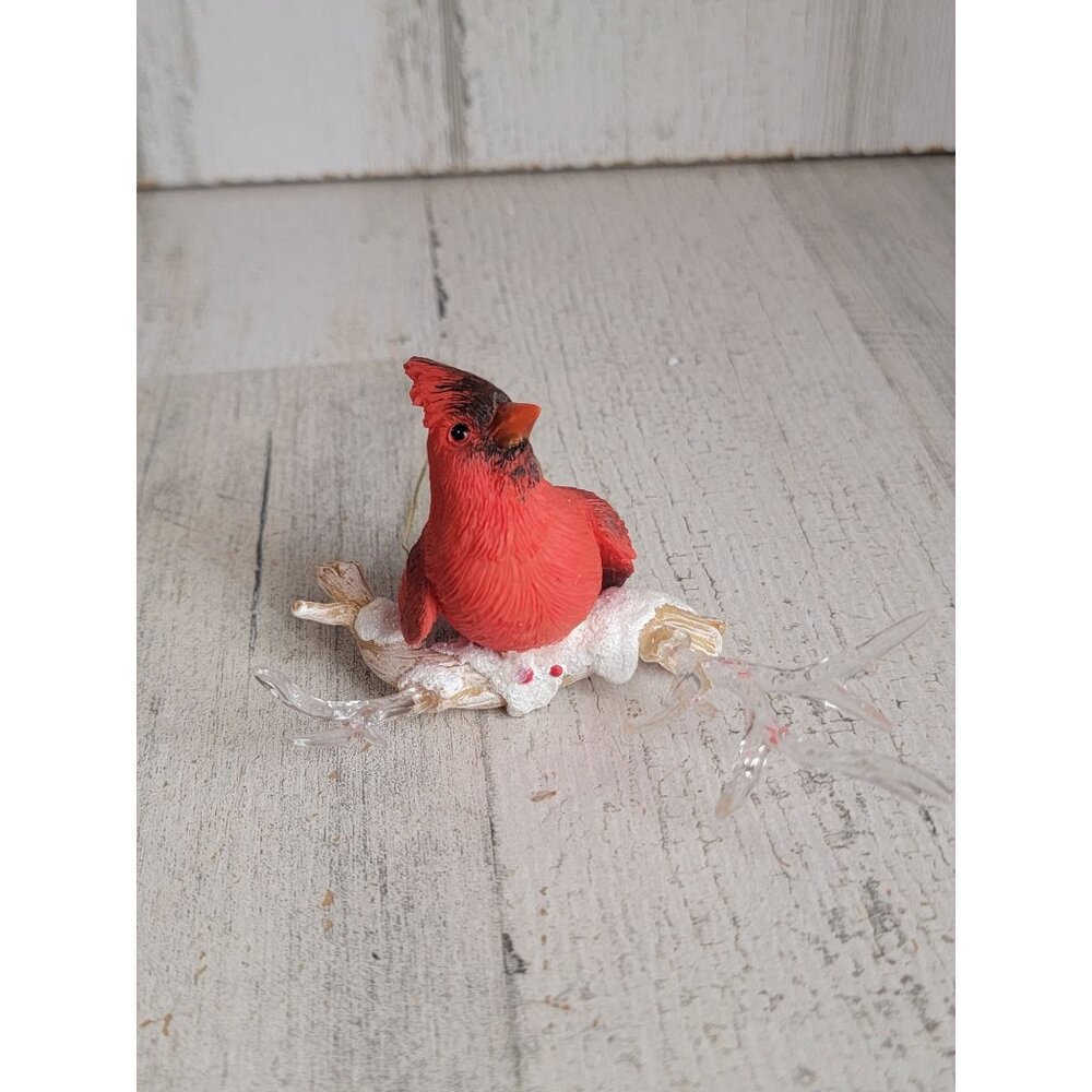Red cardinal nest icicle snow ornament Xmas bird